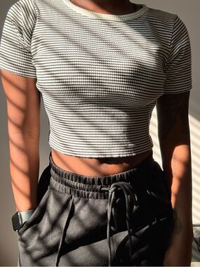 Black & White Striped Ribbed Crop Top